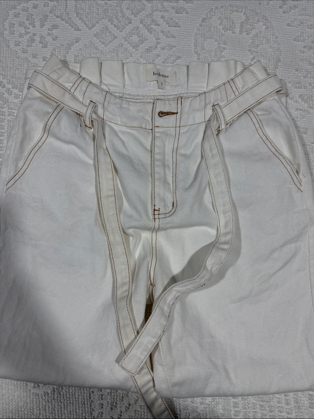 bohme Cream Cotton Chinos with Contrast Stitching